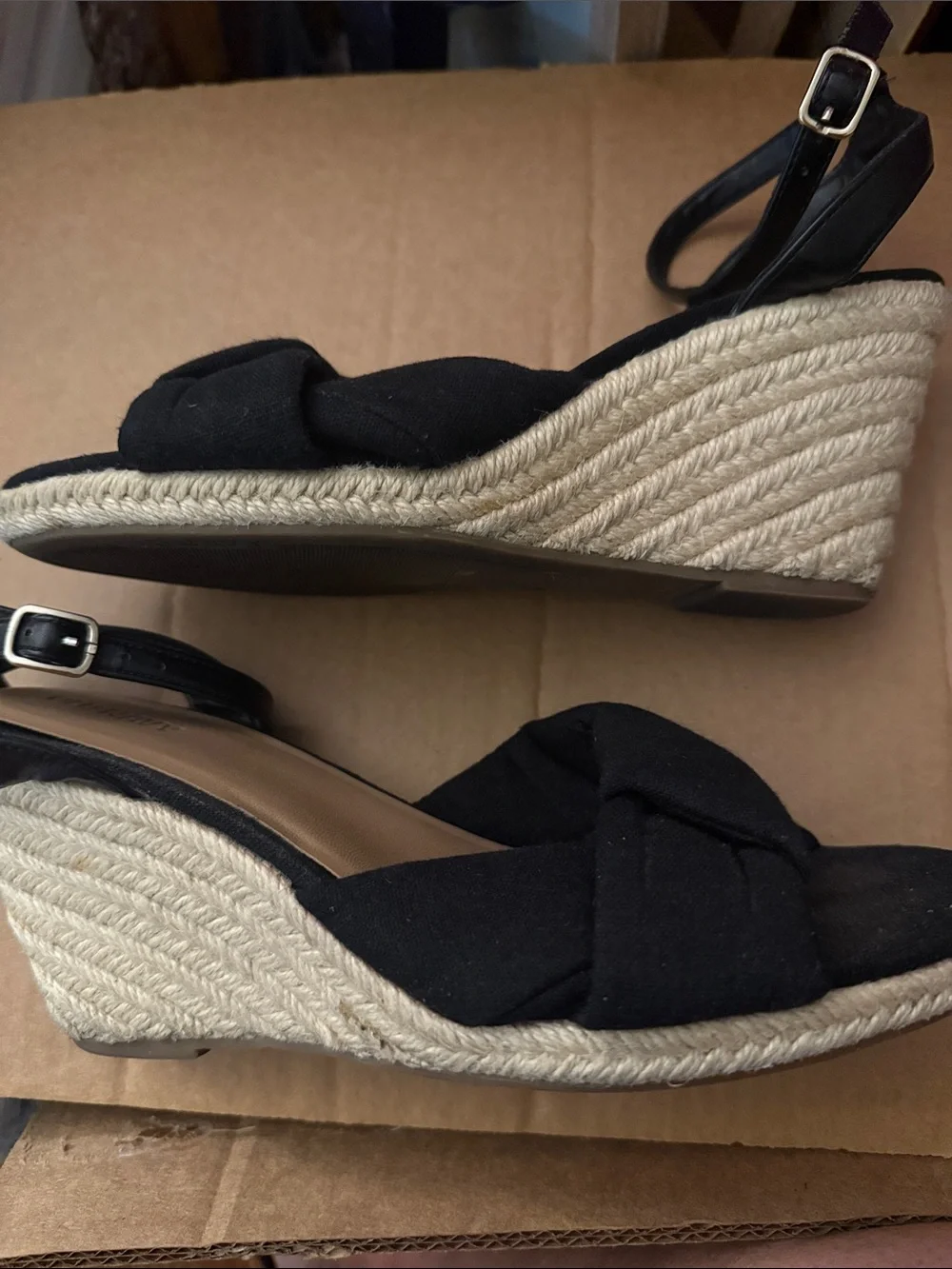 Old Navy Black Knotted Espadrille Wedge Sandals